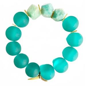 NEW OMI women's sea gypsy glass with amazonite chunk bracelet in teal